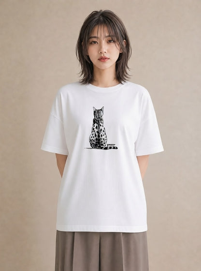 グラフィックTシャツ レディース 三毛猫 みけねこ 三毛 猫 ねこ イラスト ユニーク 誕生日プレゼント 綿100 白T YMAZO