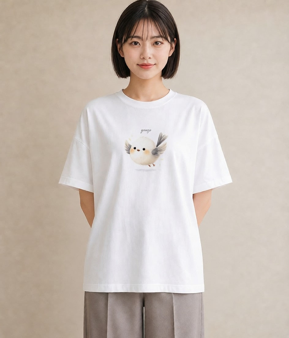 デザインTシャツ レディース 小鳥 ペット 動物 イラスト レトロ 海 カフェ巡り 白T YMAZO