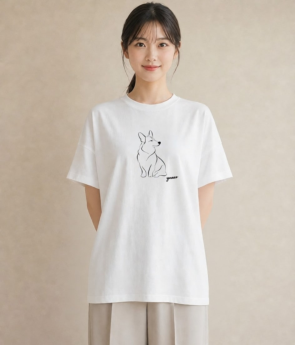 デザインTシャツ レディース 犬 いぬ わんこ イラスト 韓国風 旅行用 海 白T YMAZO