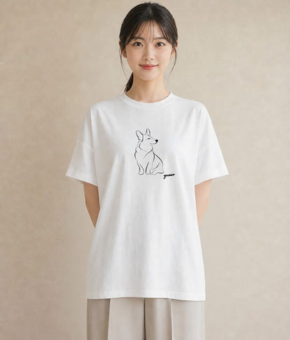 デザインTシャツ レディース 犬 いぬ わんこ イラスト 韓国風 旅行用 海 白T YMAZO