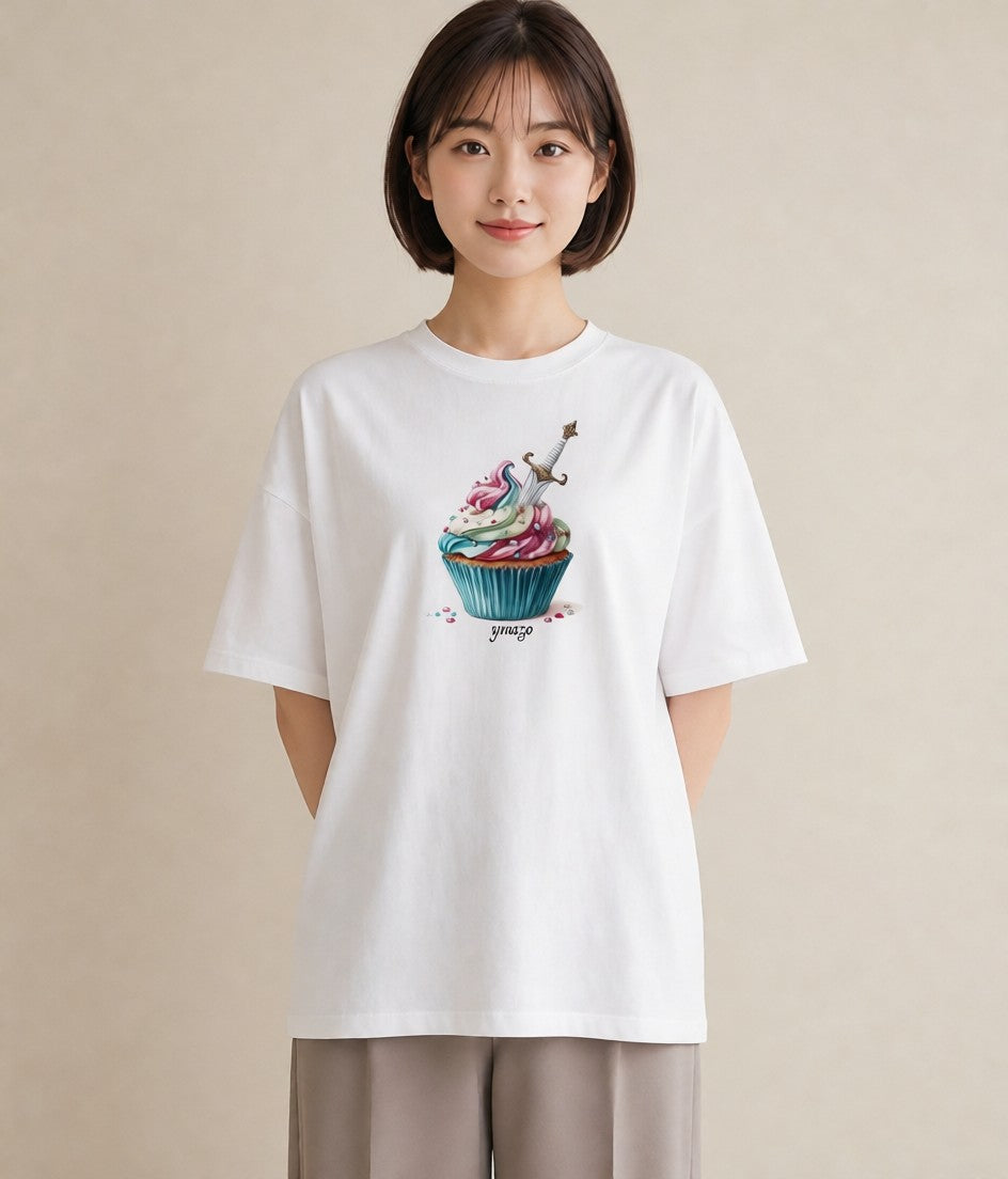 プリントTシャツ レディース マフィン 食べ物 フード イラスト 淡色 20代 カジュアルコーデ 白T YMAZO