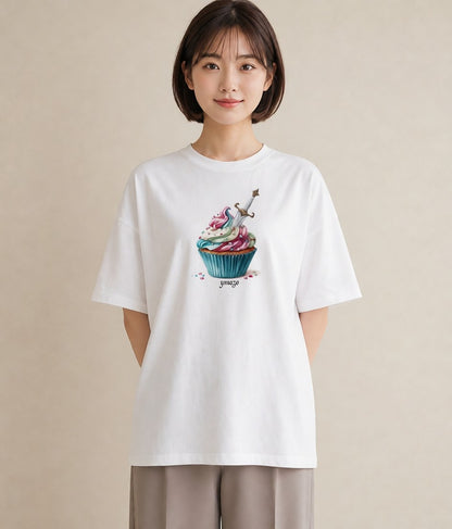 プリントTシャツ レディース マフィン 食べ物 フード イラスト 淡色 20代 カジュアルコーデ 白T YMAZO