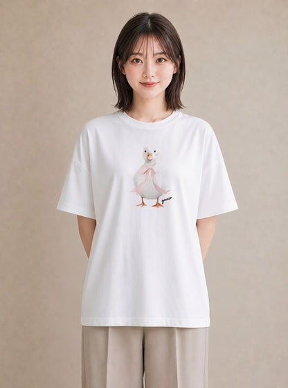 半袖Tシャツ レディース 白文鳥 ペット 動物 イラスト カフェコーデ ホワイトデー 春服 白T YMAZO