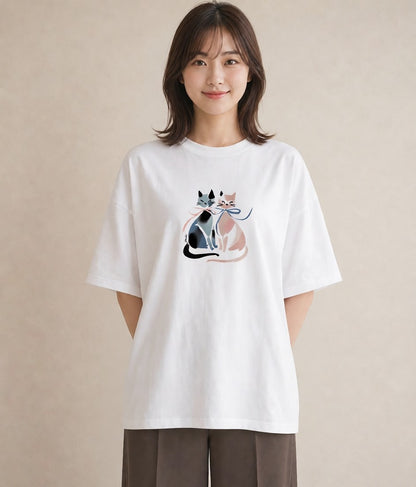 グラフィックTシャツ レディース ニャンコ 猫 ねこ イラスト 普段使い ギフト 母の日 白T YMAZO