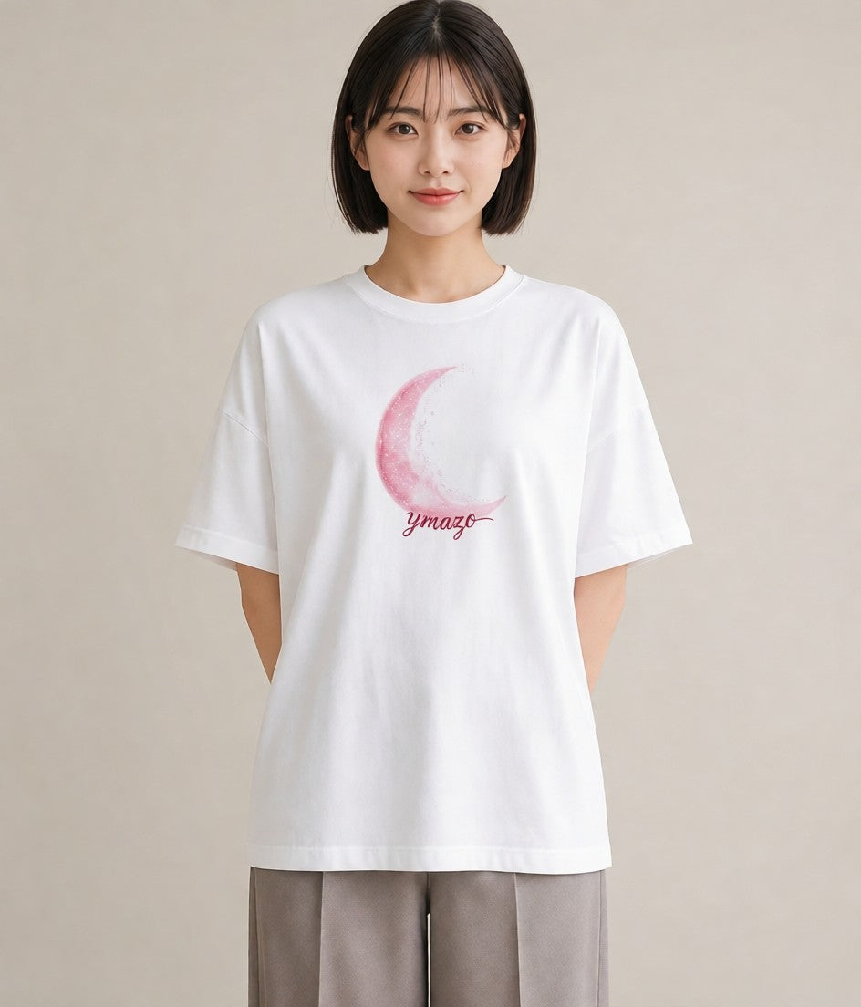 半袖Tシャツ レディース 三日月 星空 宇宙 イラスト ミニマル 送別ギフト 通勤 白T YMAZO