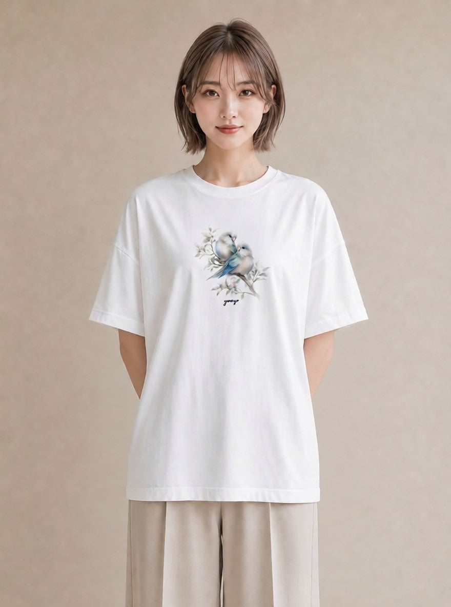 グラフィックTシャツ レディース コザクラインコ ペット 動物 イラスト カフェコーデ デート 帰省 白T YMAZO