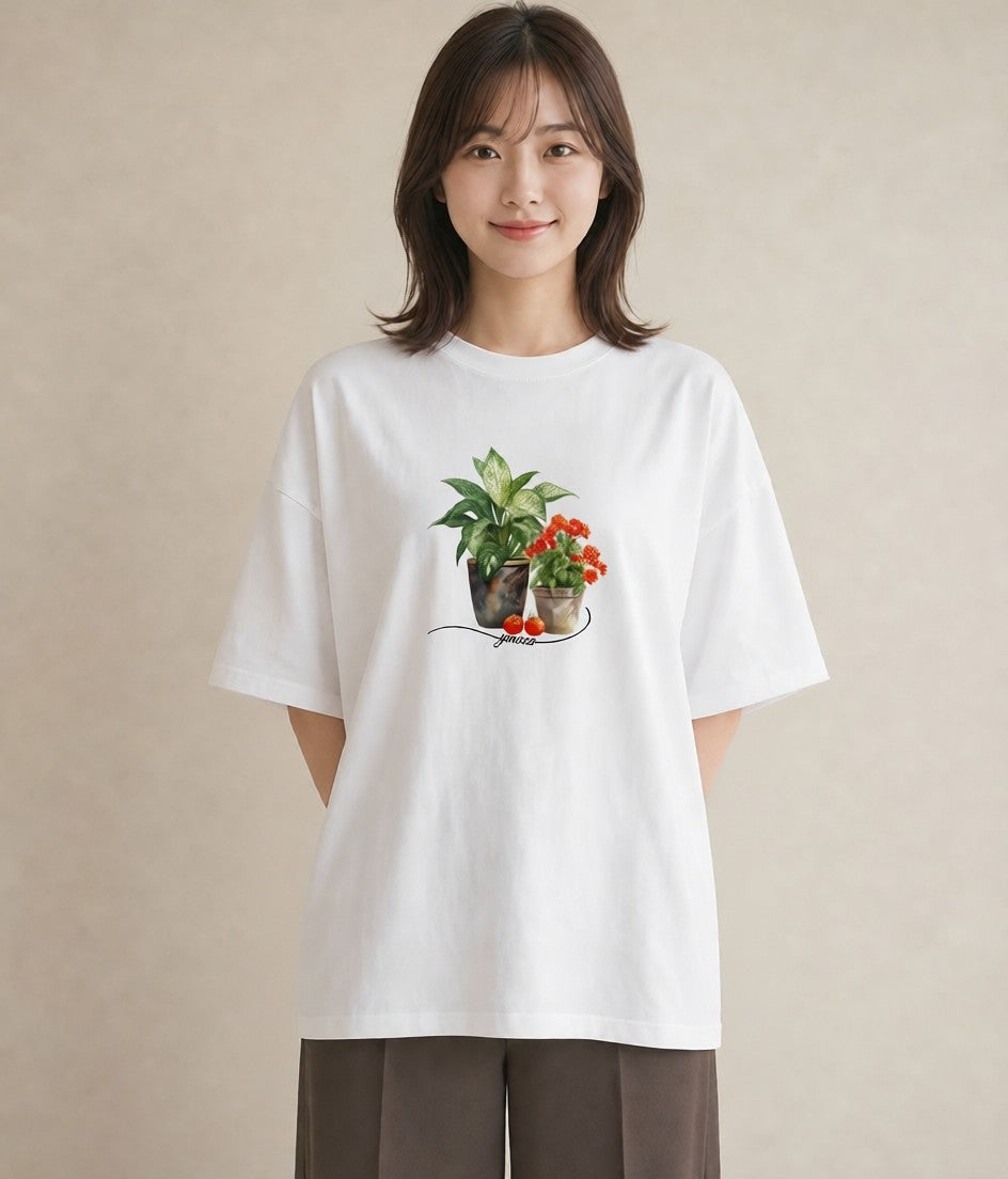 グラフィックTシャツ レディース 観葉植物 植物 ボタニカル イラスト ミニマル 秋コーデ おしゃれギフト 白T YMAZO