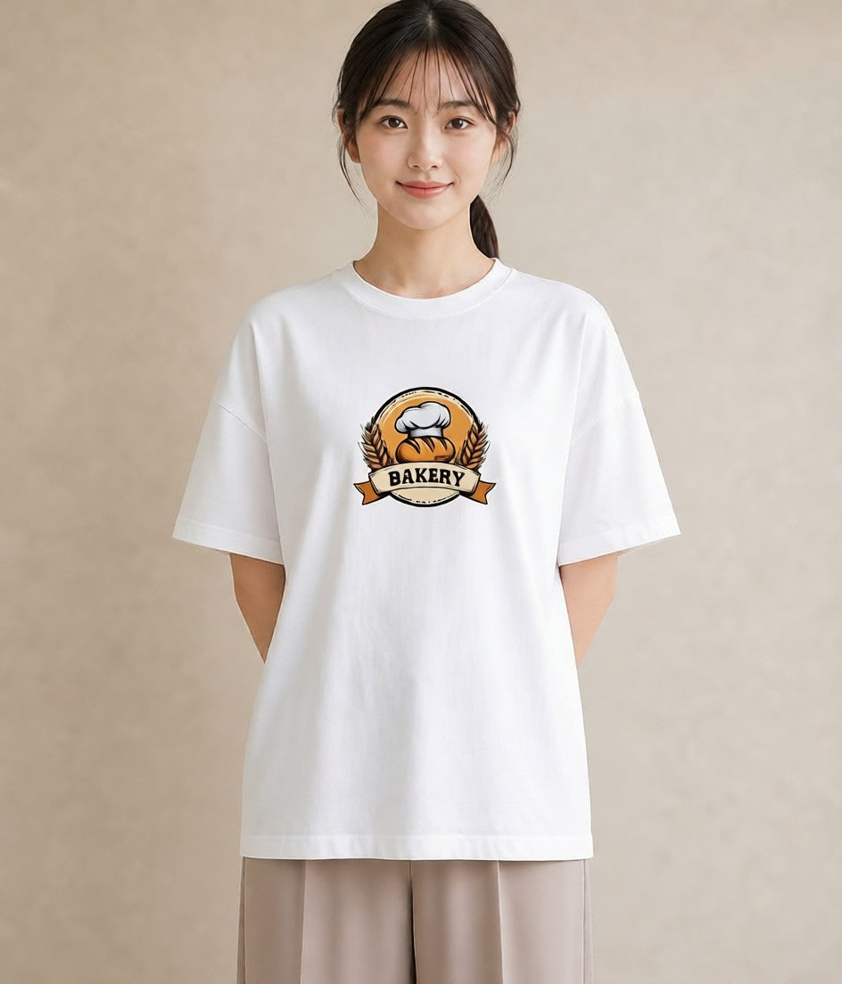 Tシャツ レディース パン ベーカリー イラスト ヴィンテージ風 買い物 夏コーデ 白T YMAZO