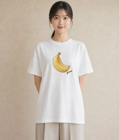 デザインTシャツ レディース バナナ 食べ物 フード イラスト 休日コーデ 旅行 母娘コーデ 白T YMAZO