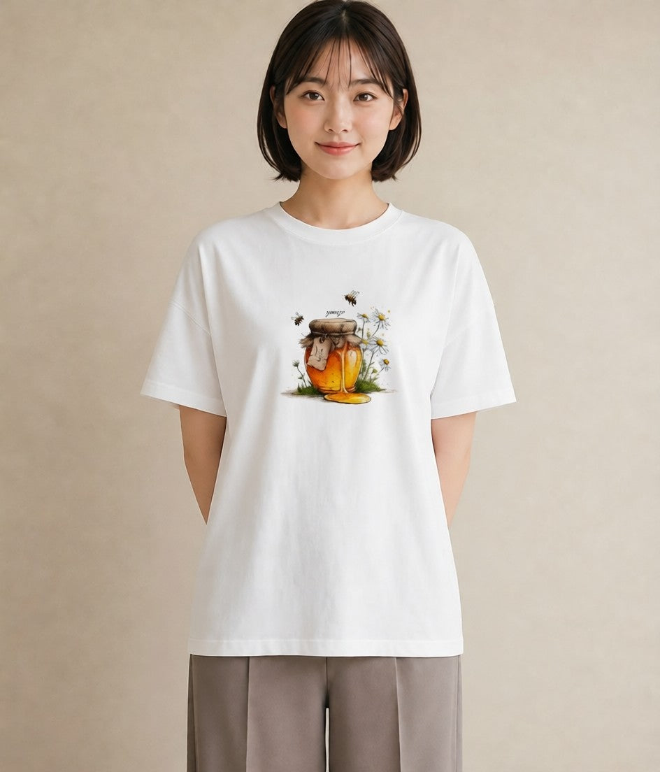 プリントTシャツ レディース はちみつ 食べ物 フード イラスト ボタニカル 秋コーデ おしゃれギフト 白T YMAZO