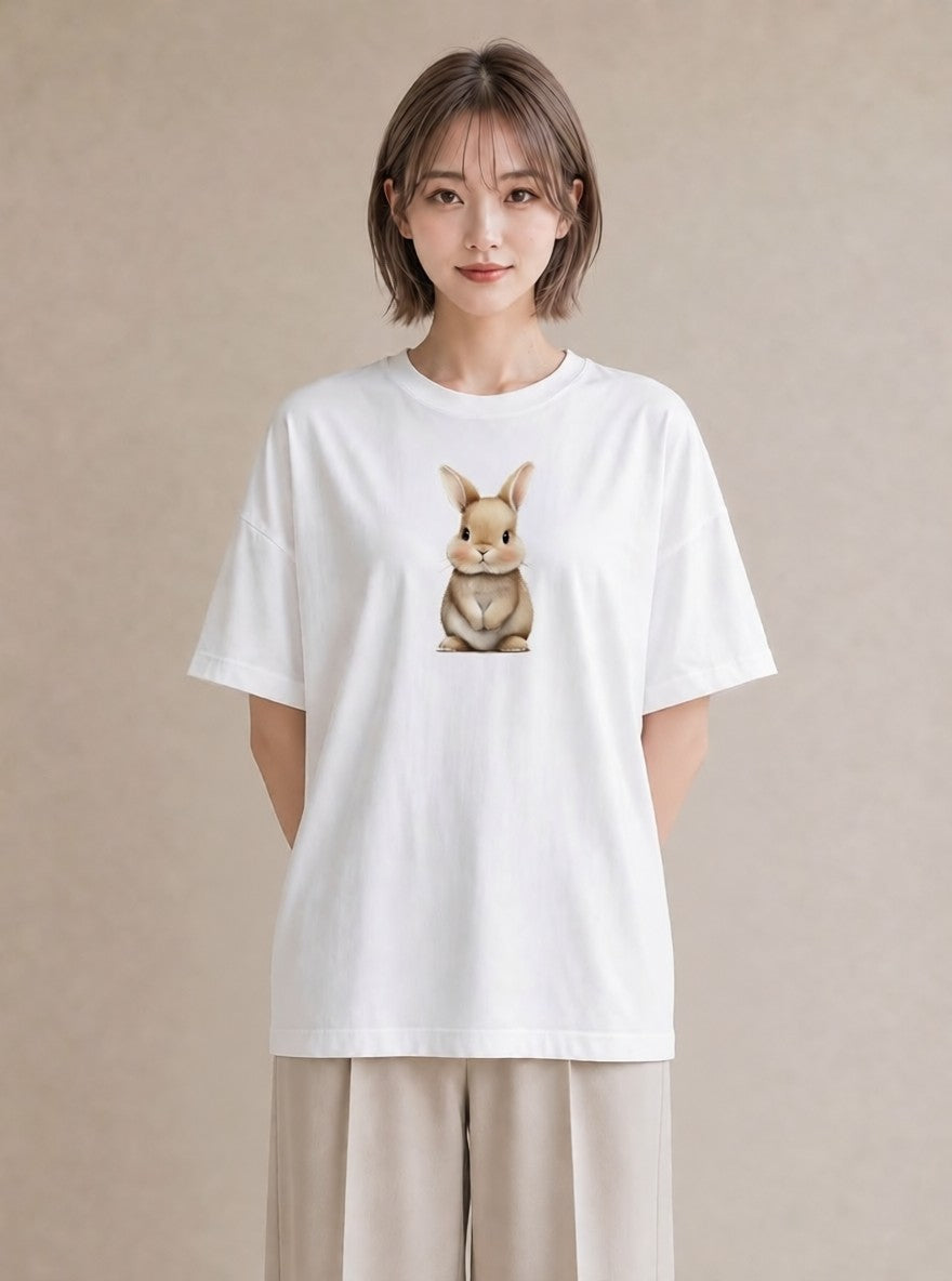 Tシャツ レディース ロップイヤー ペット 動物 イラスト アート風 女性 旅行用 白T YMAZO