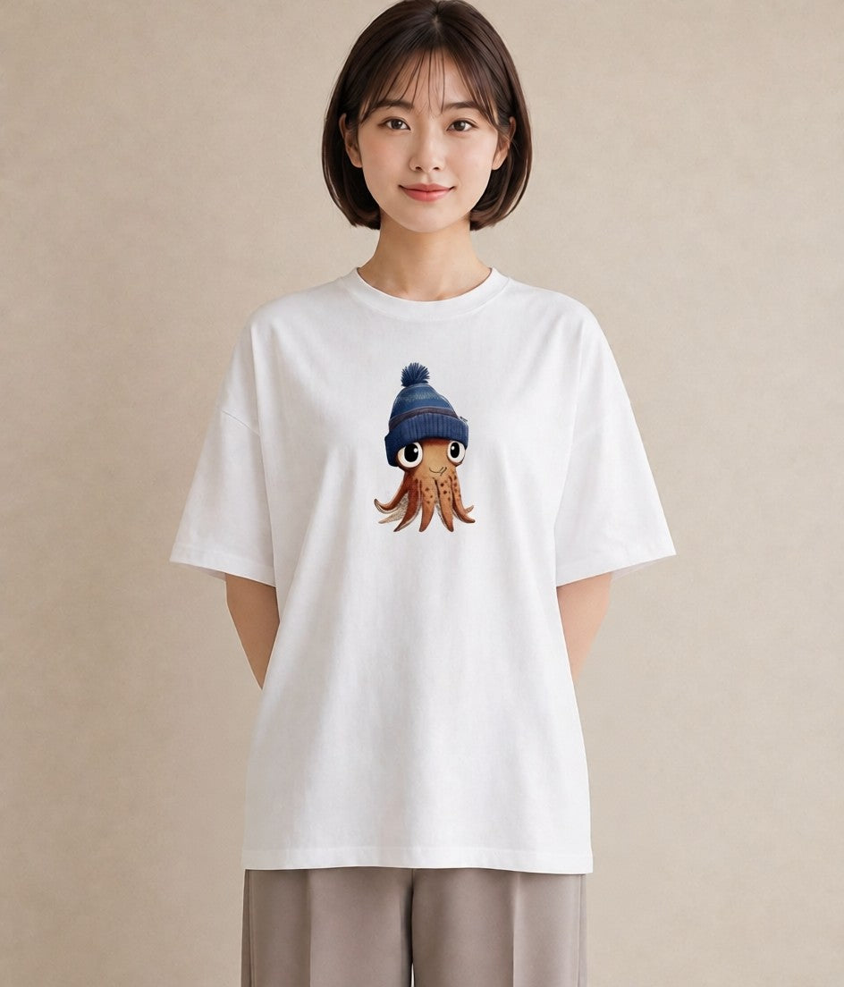プリントTシャツ レディース タコ 海の生き物 海 イラスト レトロ 女性 旅行用 白T YMAZO