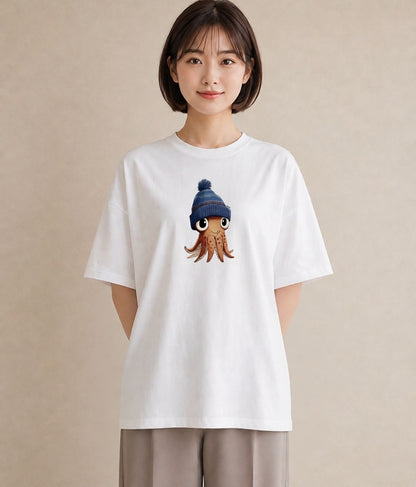 プリントTシャツ レディース タコ 海の生き物 海 イラスト レトロ 女性 旅行用 白T YMAZO