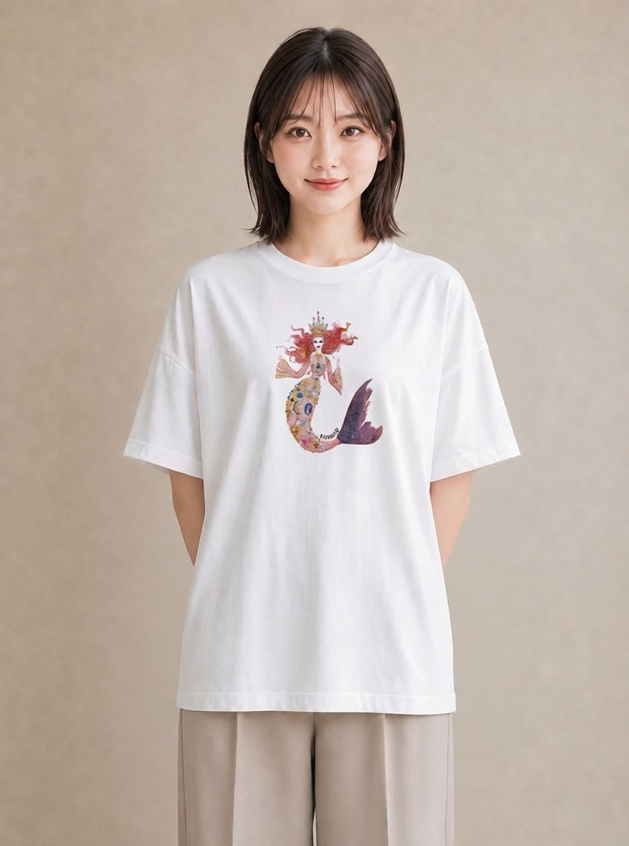 Tシャツ レディース 人魚 海の生き物 海 イラスト シンプル ミセス 春コーデ 白T YMAZO