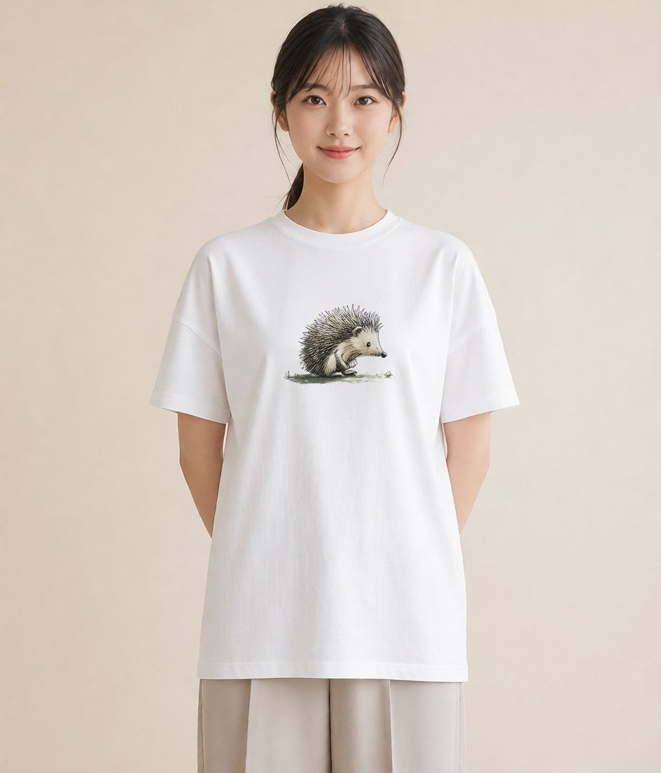 デザインTシャツ レディース ハリネズミ ペット 動物 イラスト 淡色 親子 20代 白T YMAZO
