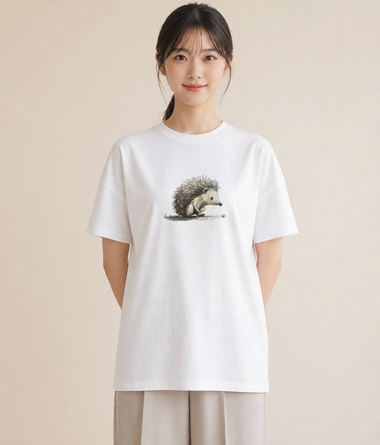 デザインTシャツ レディース ハリネズミ ペット 動物 イラスト 淡色 親子 20代 白T YMAZO
