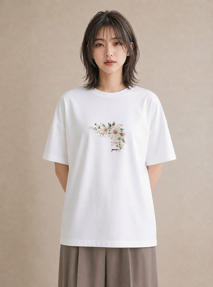 プリントTシャツ レディース マーガレット 花 花柄 イラスト カジュアル ギフト 母の日 白T YMAZO