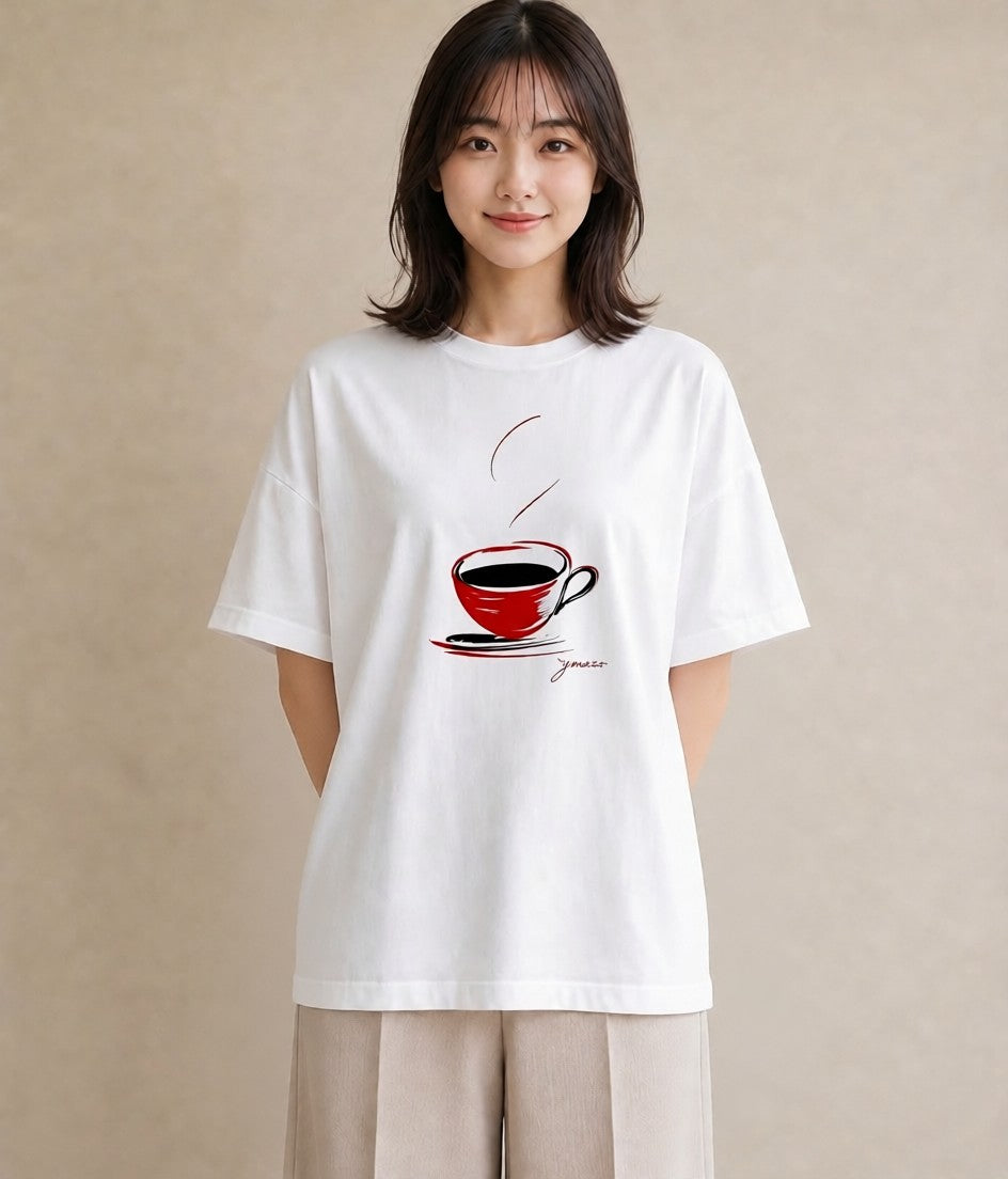 プリントTシャツ レディース コーヒー カフェ 珈琲 イラスト ヴィンテージ風 部屋着 女性向けギフト 白T YMAZO