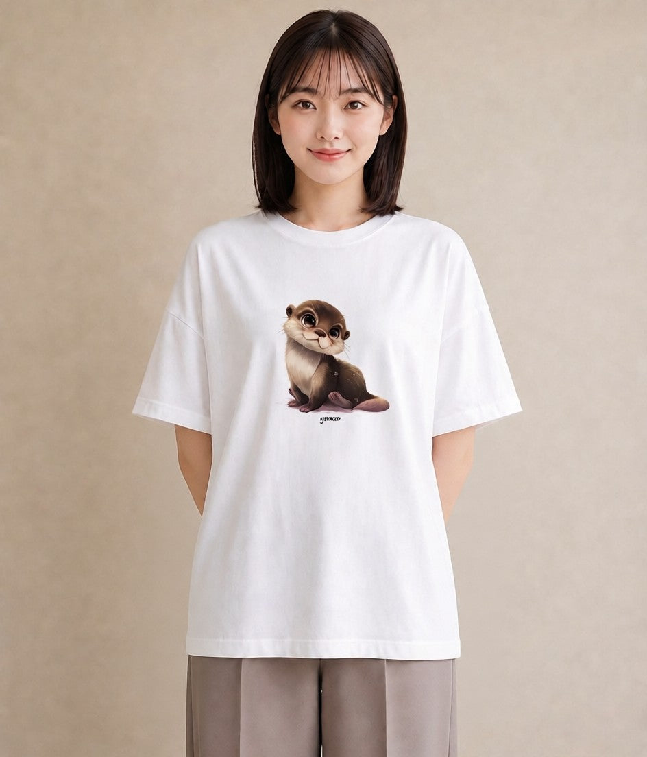 Tシャツ レディース フェレット ペット 動物 イラスト フェミニン 誕生日プレゼント 綿100 白T YMAZO