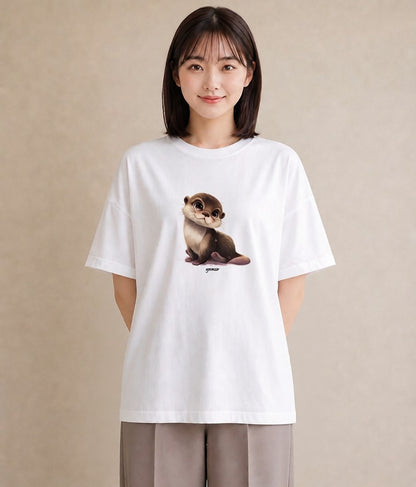 Tシャツ レディース フェレット ペット 動物 イラスト フェミニン 誕生日プレゼント 綿100 白T YMAZO