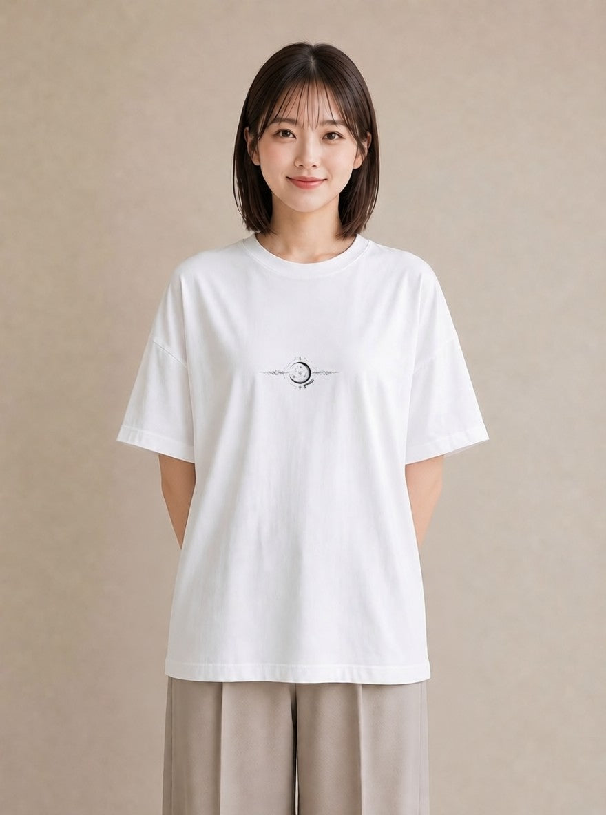 デザインTシャツ レディース 月と星 星空 ムーン イラスト きれいめカジュアル 部屋着 女性向けギフト 白T YMAZO