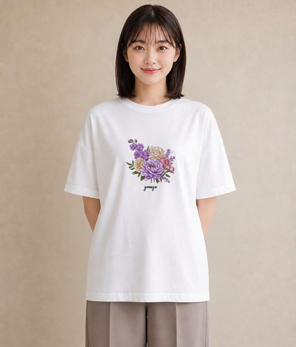 半袖Tシャツ レディース スミレ 花 花柄 イラスト 旅行コーデ デート 帰省 白T YMAZO