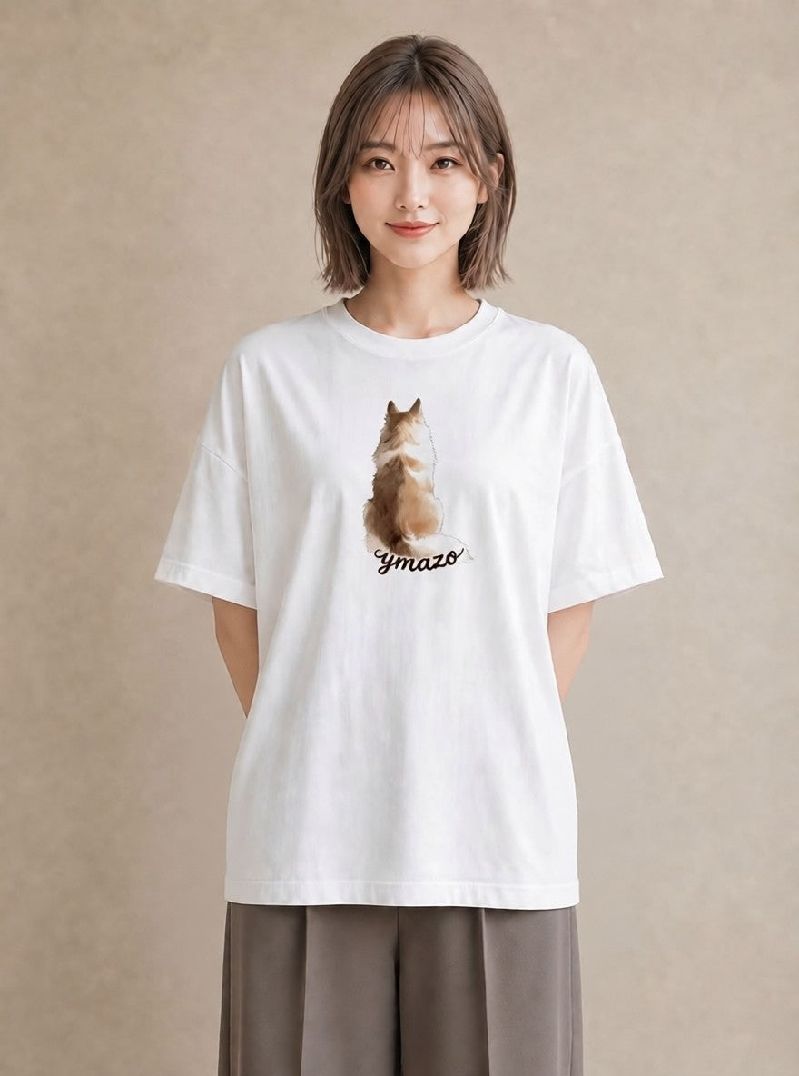 Tシャツ レディース いぬ 犬 ワンコ イラスト フェミニン 母の日 ビーチ 白T YMAZO