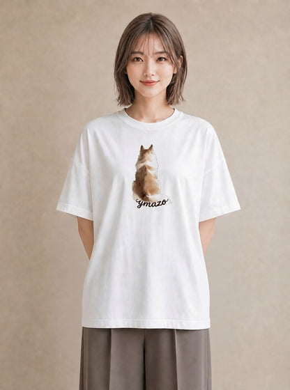 Tシャツ レディース いぬ 犬 ワンコ イラスト フェミニン 母の日 ビーチ 白T YMAZO