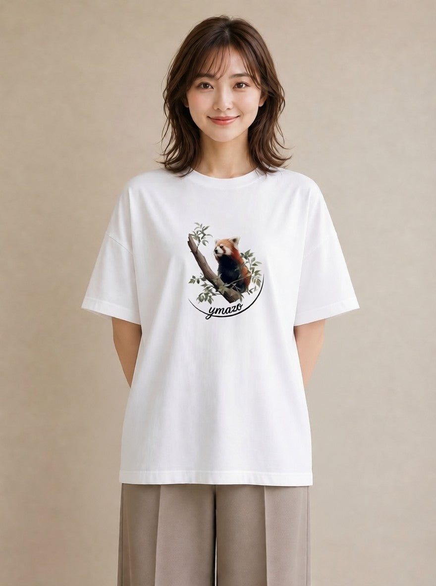 デザインTシャツ レディース パンダ 動物 アニマル イラスト こなれ感 帰省 ラフ 白T YMAZO