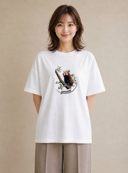デザインTシャツ レディース パンダ 動物 アニマル イラスト こなれ感 帰省 ラフ 白T YMAZO
