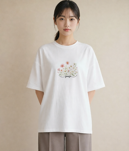 グラフィックTシャツ レディース デイジー 花 花柄 イラスト ゆるコーデ 姉妹 送別ギフト 白T YMAZO