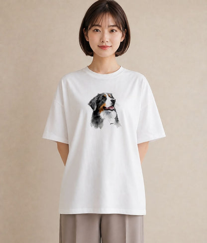 Tシャツ レディース バーニーズマウンテンドッグ 犬 いぬ イラスト ゆるコーデ ラフ レイヤード 白T YMAZO