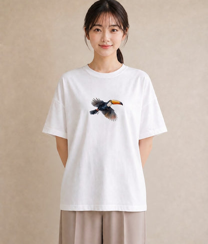 半袖Tシャツ レディース ハシビロコウ 動物 アニマル イラスト 旅行用 海 白T YMAZO
