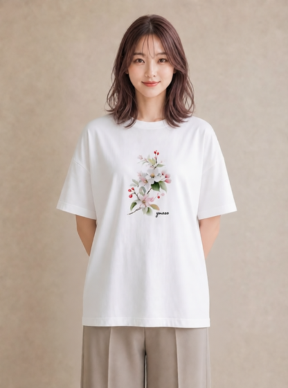 半袖Tシャツ レディース 梅 花 花柄 イラスト こなれ感 母娘コーデ 自分用 白T