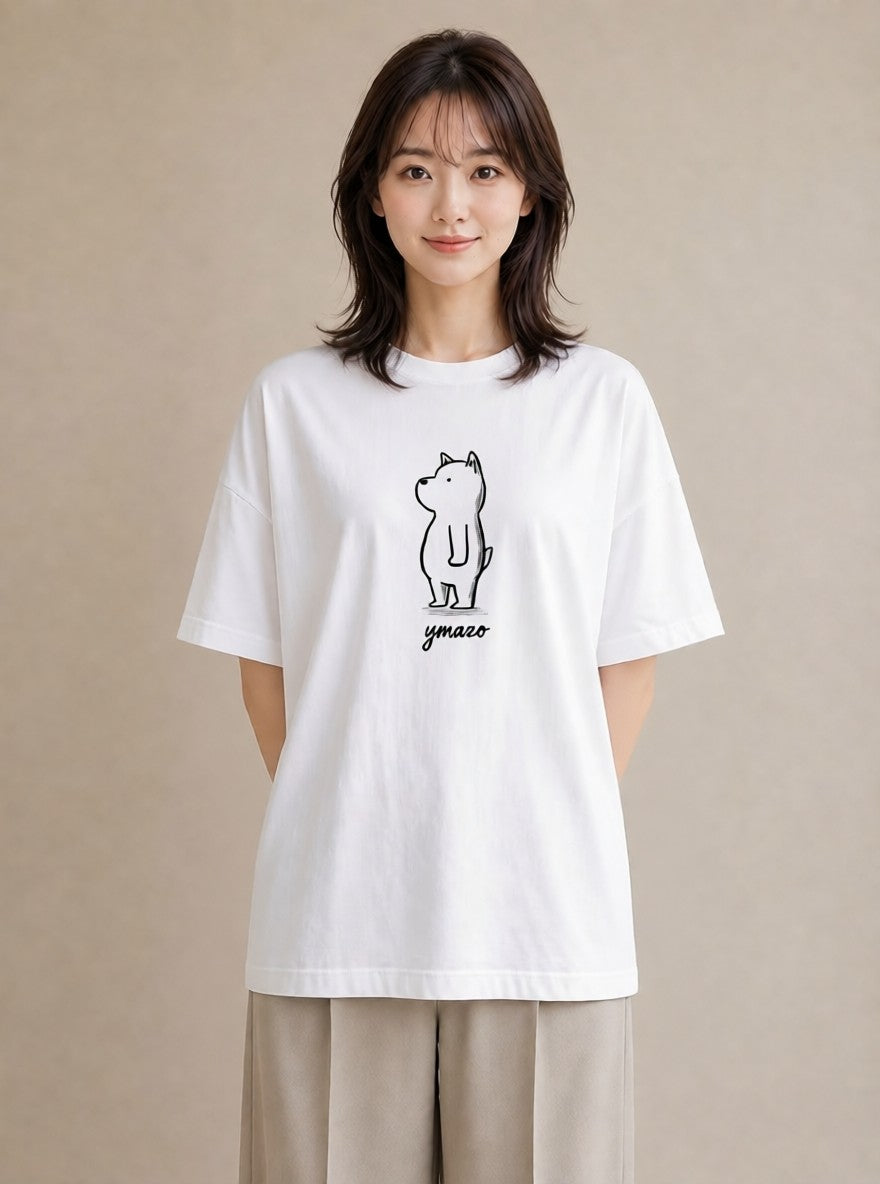 半袖Tシャツ レディース 犬 いぬ イラスト ユニーク デイリーウェア 休日 白T YMAZO