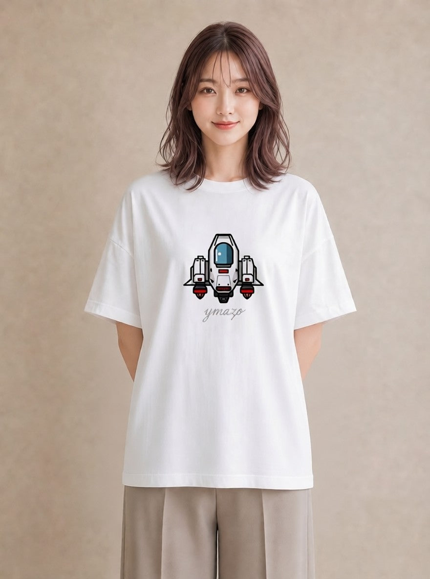 半袖Tシャツ レディース ロケット 星空 宇宙 イラスト ポップ ママ カフェ服 白T YMAZO