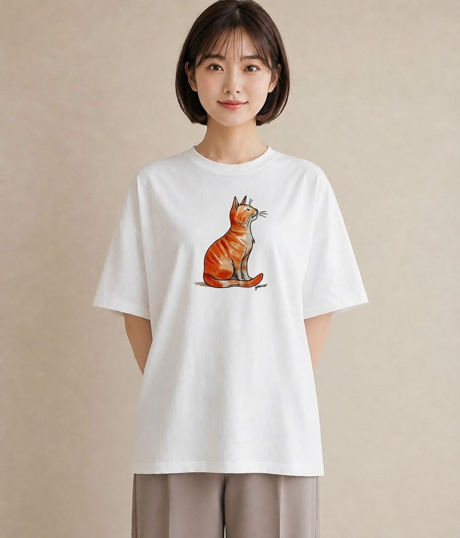 グラフィックTシャツ レディース 猫好き 猫 ねこ イラスト 韓国風 休日 ペアコーデ 白T YMAZO