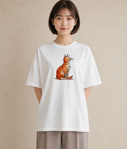 グラフィックTシャツ レディース 猫好き 猫 ねこ イラスト 韓国風 休日 ペアコーデ 白T YMAZO