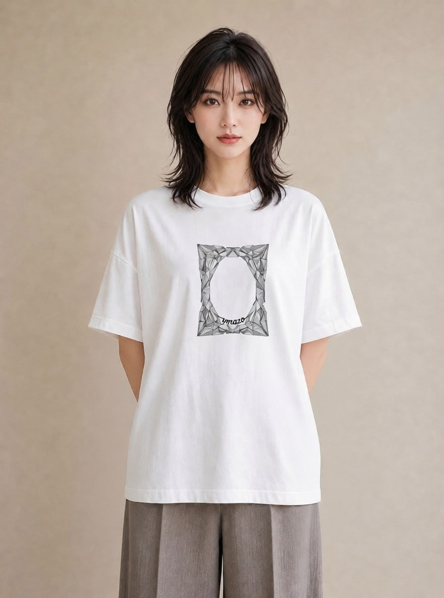 デザインTシャツ レディース 幾何学 ミニマル ジオメトリック イラスト シック 通学 誕生日プレゼント 白T YMAZO