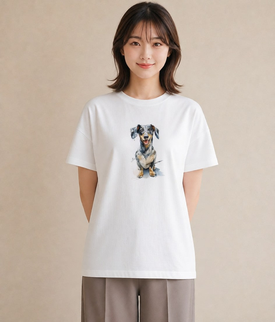Tシャツ レディース ミニチュアダックスフンド 犬 いぬ イラスト 可愛い ギフト 母の日 白T YMAZO