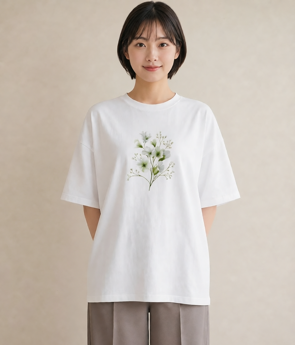 グラフィックTシャツ レディース すずらん 花 花柄 イラスト カジュアル カジュアルコーデ 買い物 白T