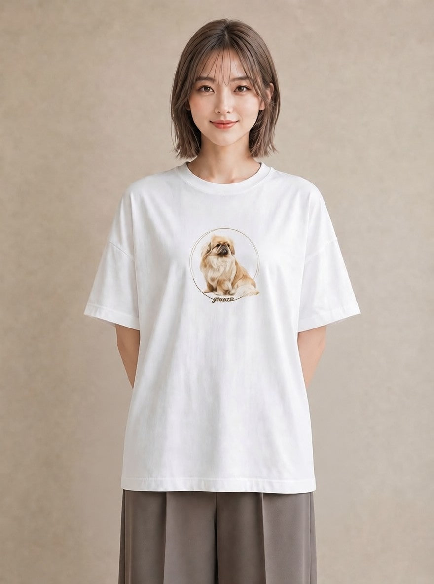 グラフィックTシャツ レディース 狆 犬 いぬ イラスト ヴィンテージ風 女性 旅行用 白T YMAZO