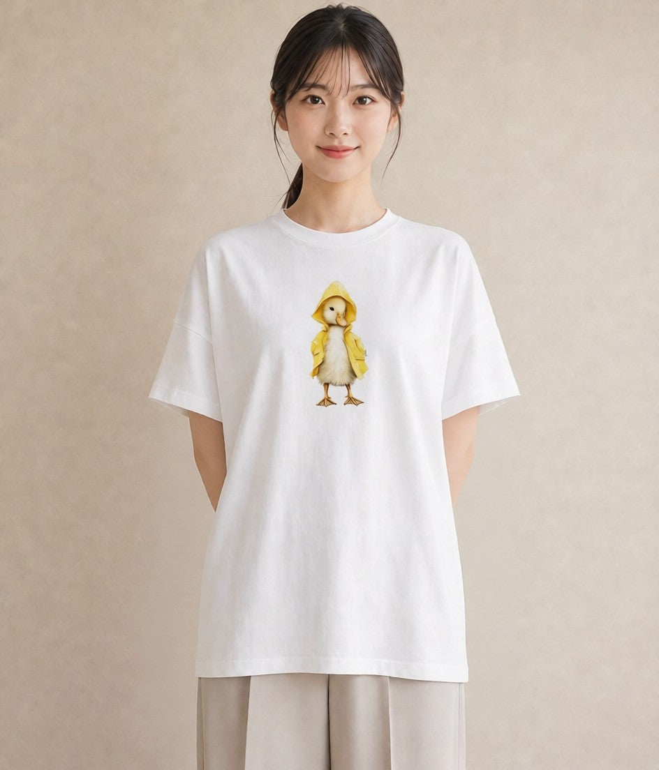 グラフィックTシャツ レディース アヒル 動物 アニマル イラスト 普段使い お揃い 親子 白T YMAZO