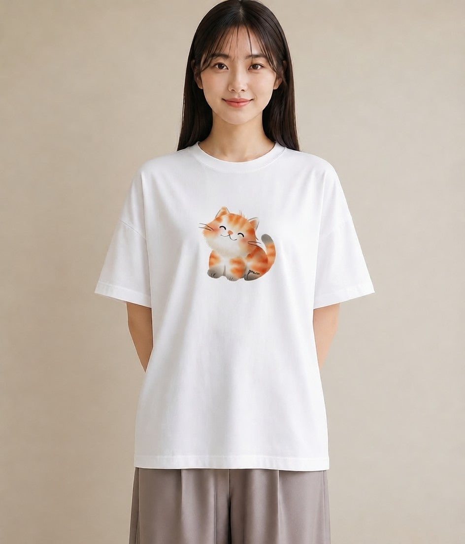 デザインTシャツ レディース ソマリ 猫 ねこ イラスト 線画 ママ カフェ服 白T YMAZO