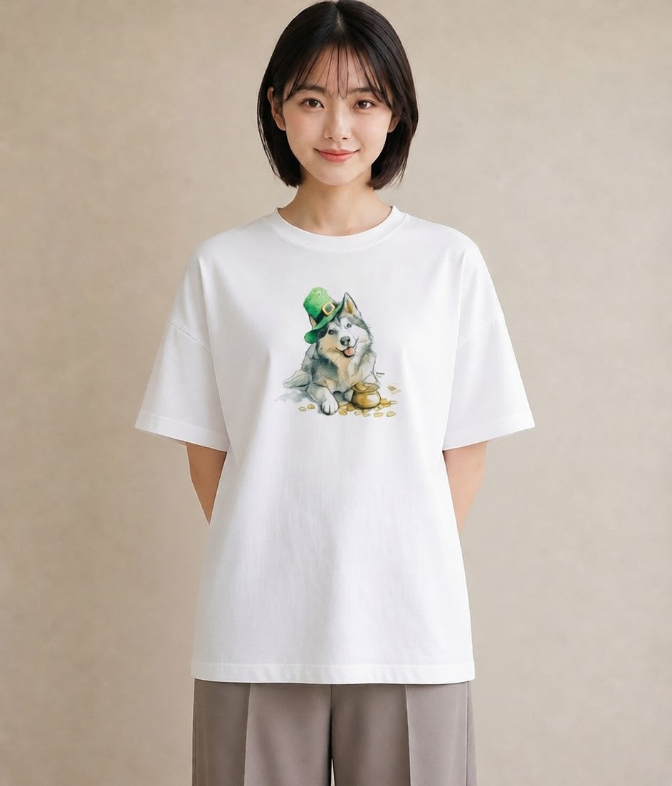 プリントTシャツ レディース シベリアンハスキー 犬 いぬ イラスト レイヤード 友達ギフト 白T YMAZO