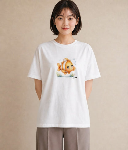 Tシャツ レディース 金魚 ペット 動物 イラスト 韓国風 女性 旅行用 白T YMAZO