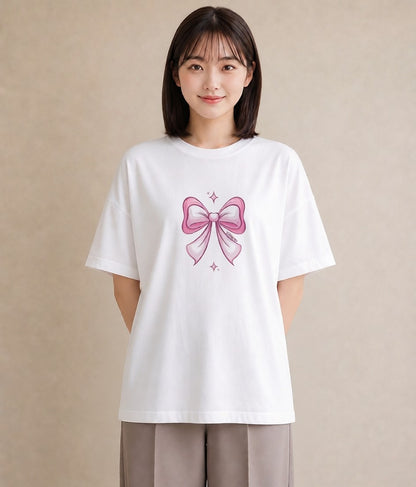 プリントTシャツ レディース リボン 蝶結び ナチュラル アンティーク イラスト ゆるかわ ホワイトデー 春服 白T YMAZO