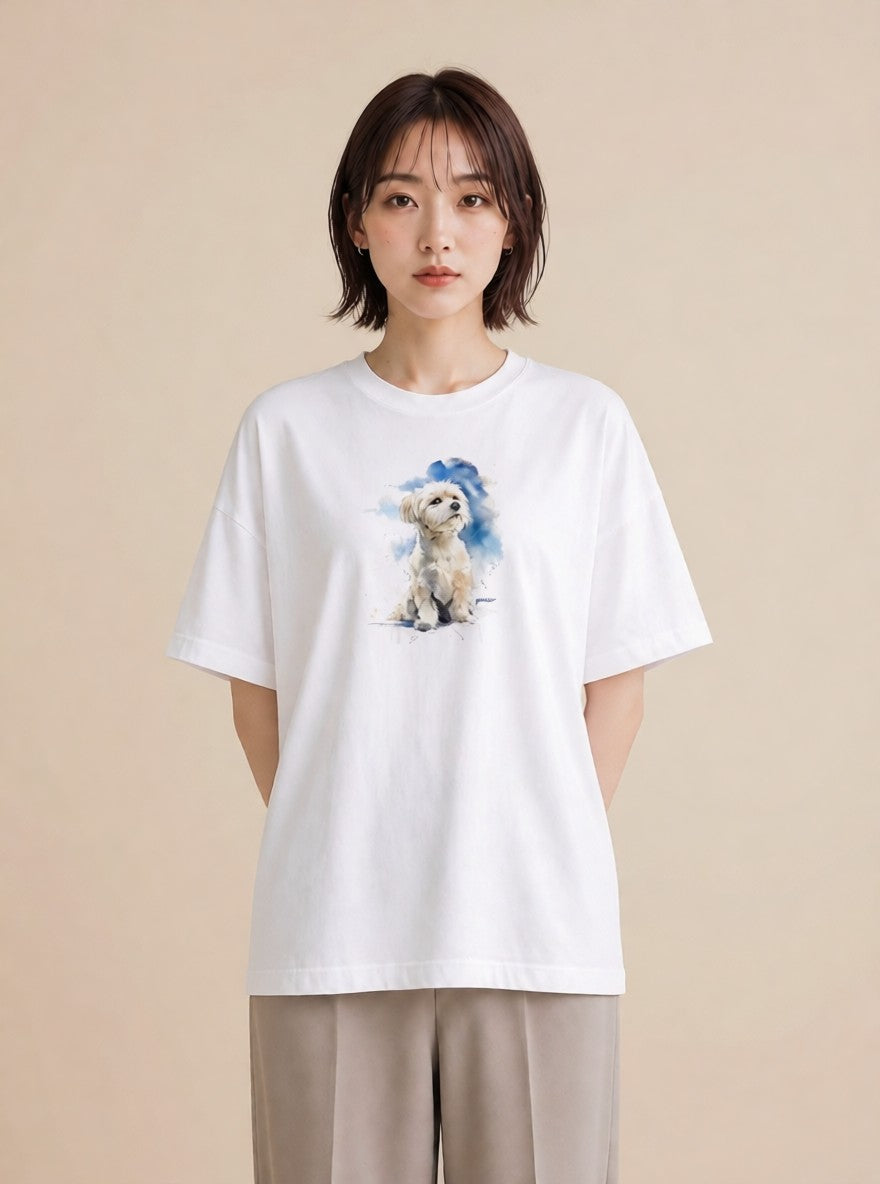 半袖Tシャツ レディース 保護犬 犬 いぬ イラスト カジュアル 旅行用 海 白T YMAZO