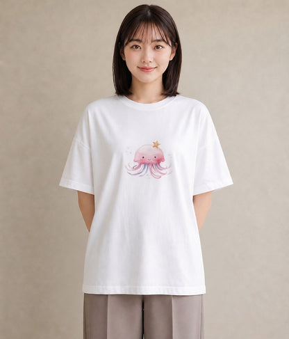 プリントTシャツ レディース くらげ クラゲ 海の生き物 海 イラスト 淡色 ビーチ デイリーウェア 白T YMAZO