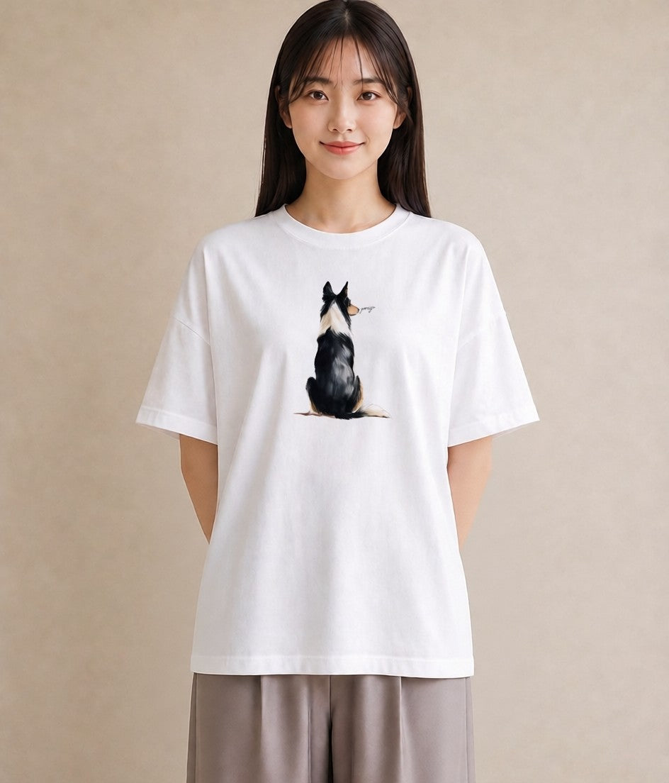 デザインTシャツ レディース ボーダーコリー 犬 いぬ イラスト シンプル 部屋着 女性向けギフト 白T YMAZO